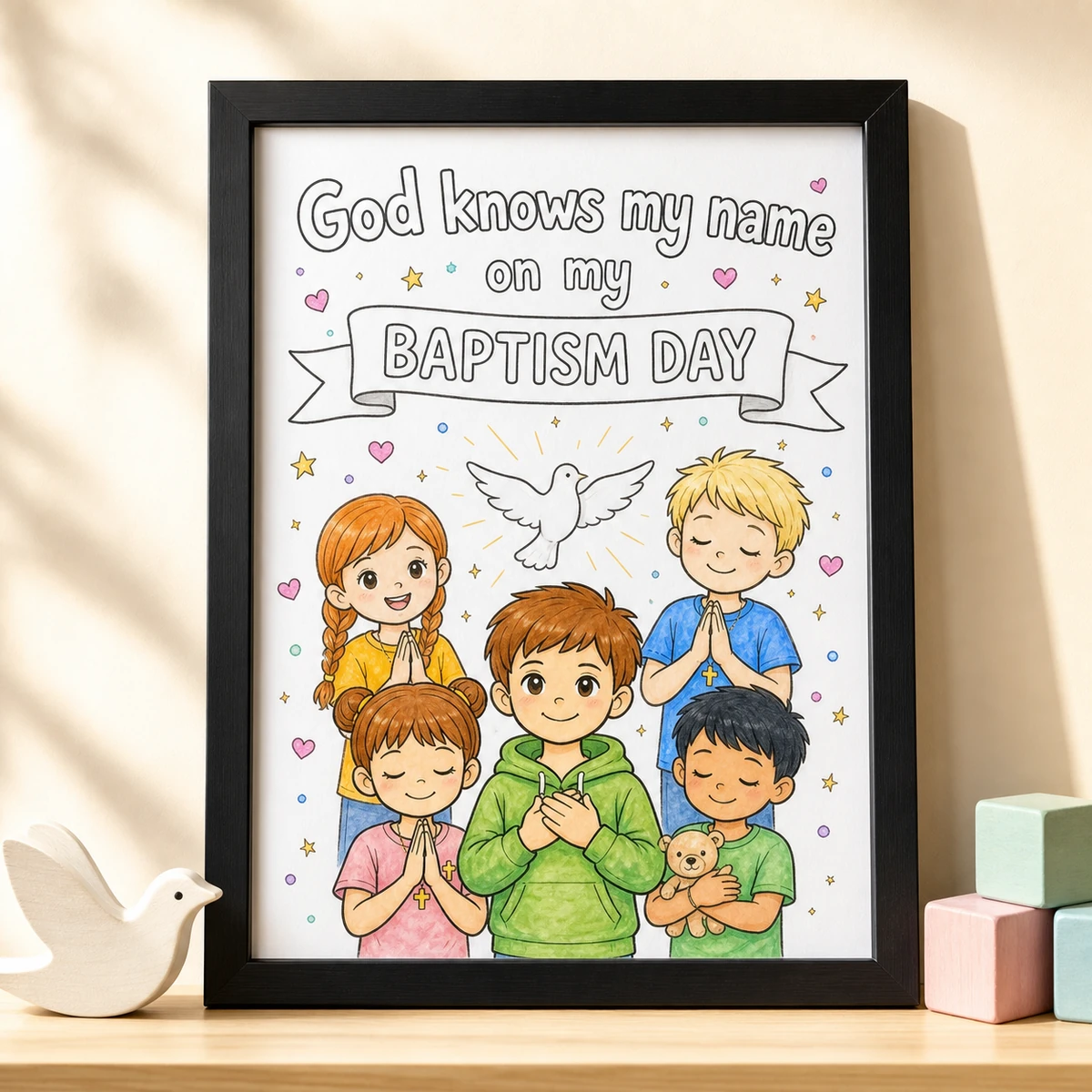 On Your Baptism Day — Personalised Kids Framed Print — Name, date and Scripture in an Australian-made 8×10 frame