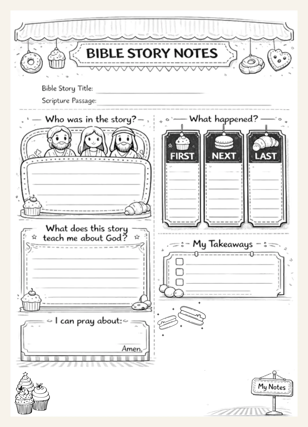 Bible Story Printables | Kids Sermon Notes Worksheet | Church Activity Sheet | Printable PDF Digital Download — Preview page 2