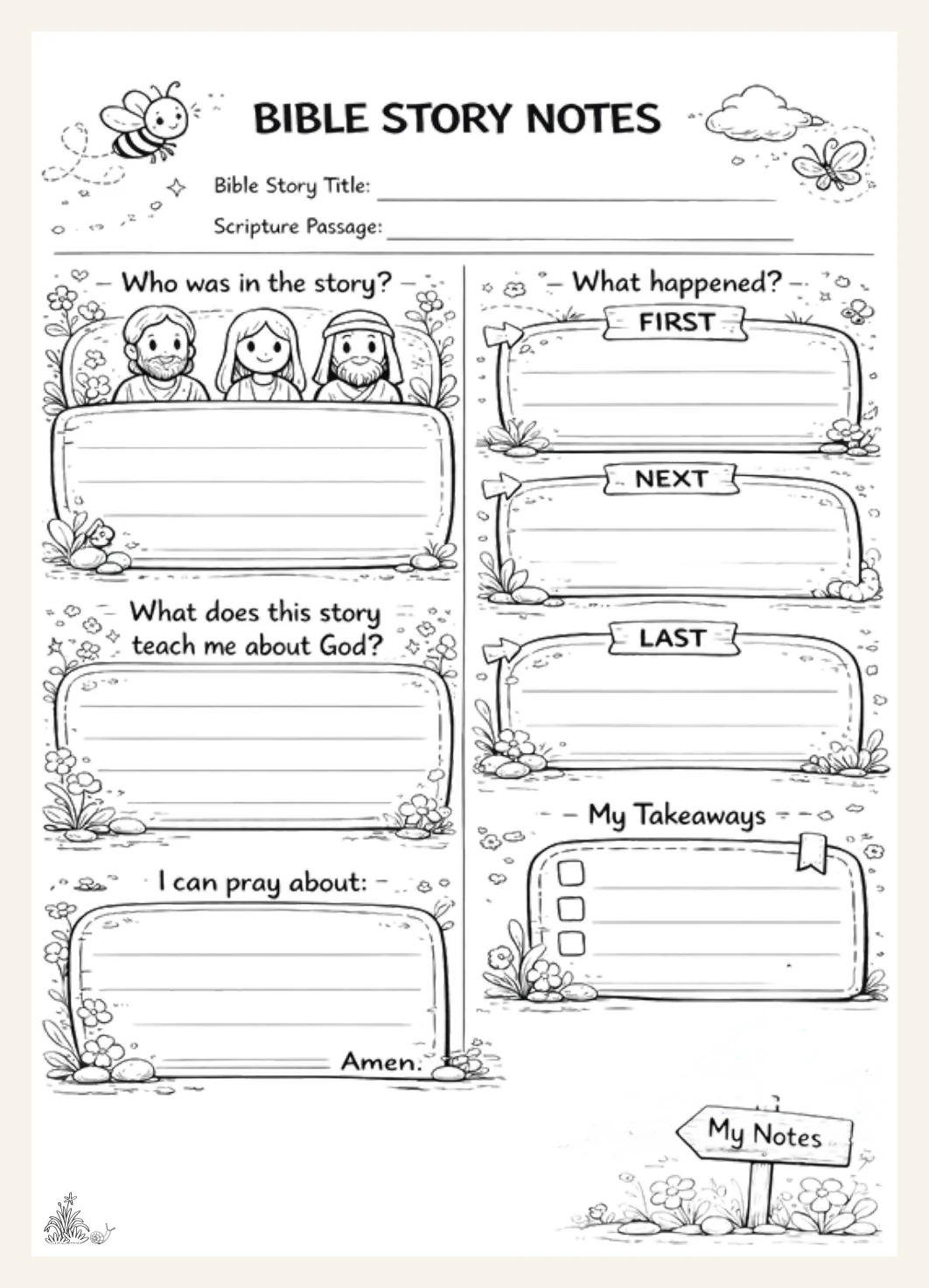 Bible Story Printables | Kids Sermon Notes Printable Kids Church Notes Faith Activity Christian Resource Quiet Church Busy Activities — Preview page 1