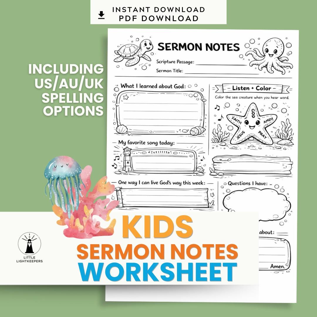 Kids Sermon Notes | Printable Church Notes | Faith Activity Christian Resource | Quiet Church Busy Activities |  Ocean Theme — Kids Sermon Notes