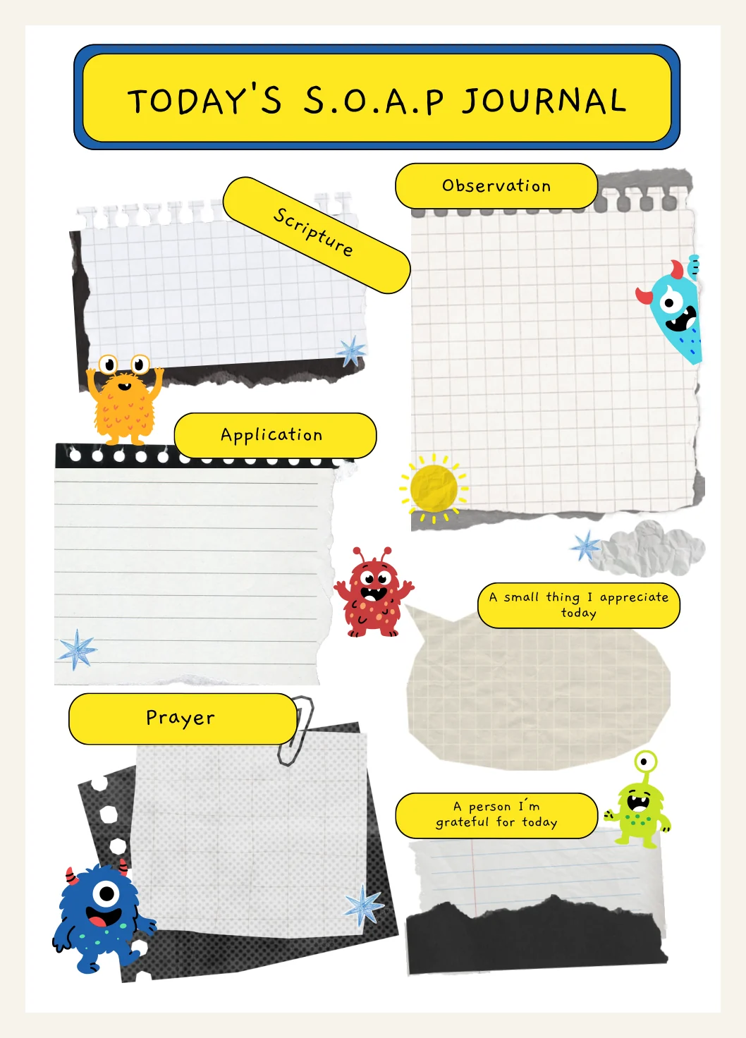 Bible Study Template S.O.A.P Method (Monster Theme) Printable PDF Download — Preview page 2