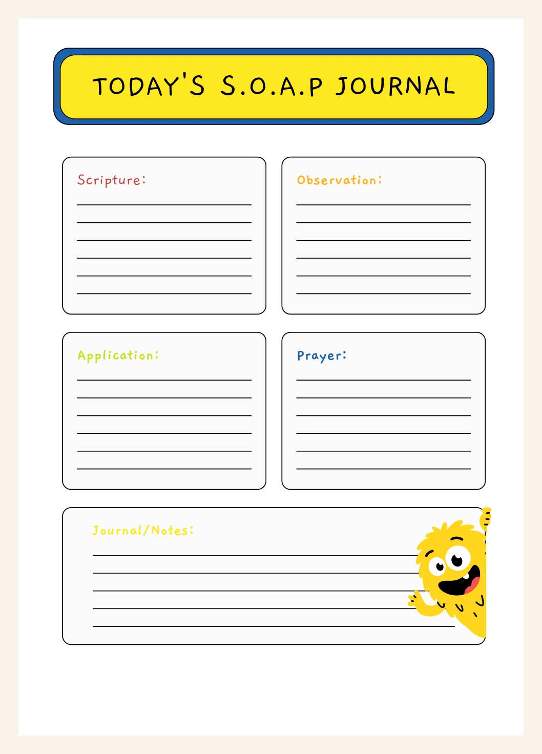 Bible Study Template S.O.A.P Method (Monster Theme) Printable PDF Download — Bible Study Template Soap Method Monster Actual Buyer Preview 3