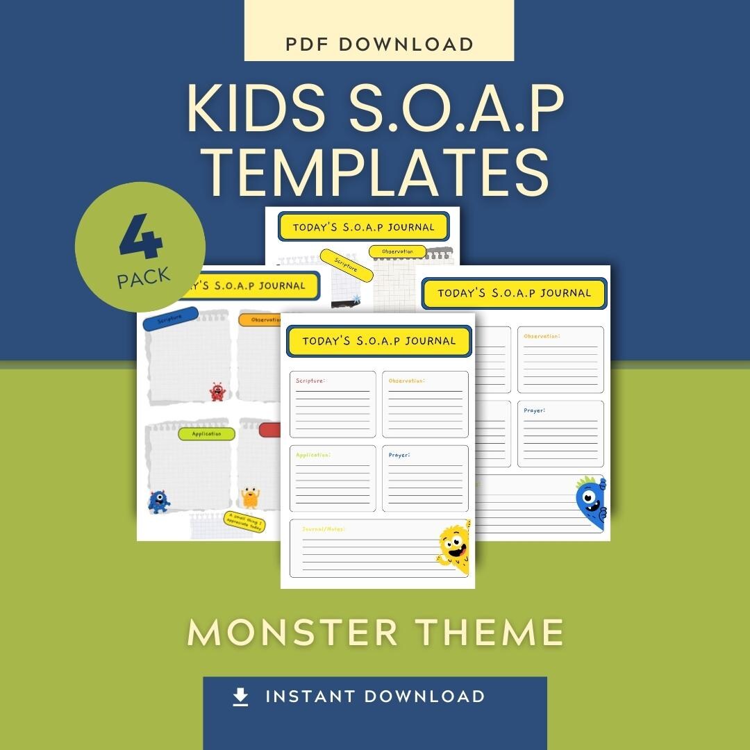 Bible Study Template S.O.A.P Method (Monster Theme) Printable PDF Download — Bible Study Template S.O.A.P Method (Monster Theme) Printable PDF Download