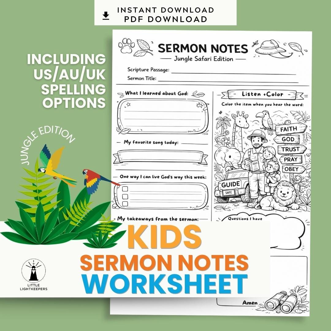 Children's Sermon Notes Printable | Church Activity Coloring Pages | Jungle Safari Edition (PDF Download) — Children's Sermon Notes Printable