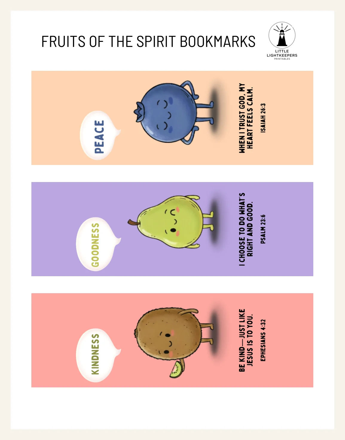Christian Bookmarks Printable – Fruits of the Spirit for Kids | Instant PDF Download — Preview page 2