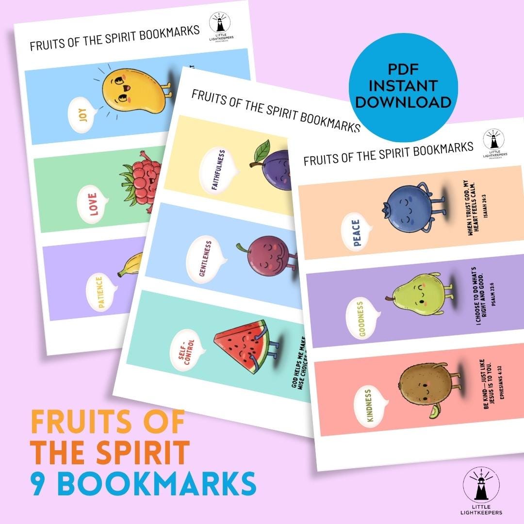 Christian Bookmarks Printable – Fruits of the Spirit for Kids | Instant PDF Download — Christian Bookmarks Printable – Fruits of the Spirit for Kids