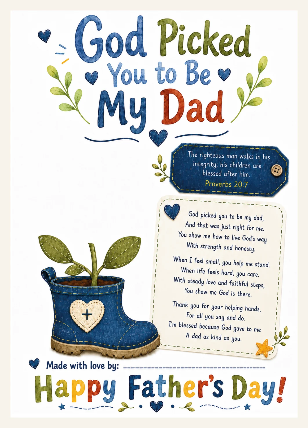 Christian Dad Handprint Poem, Bible Verse Craft (Digital Download) — Preview page 1