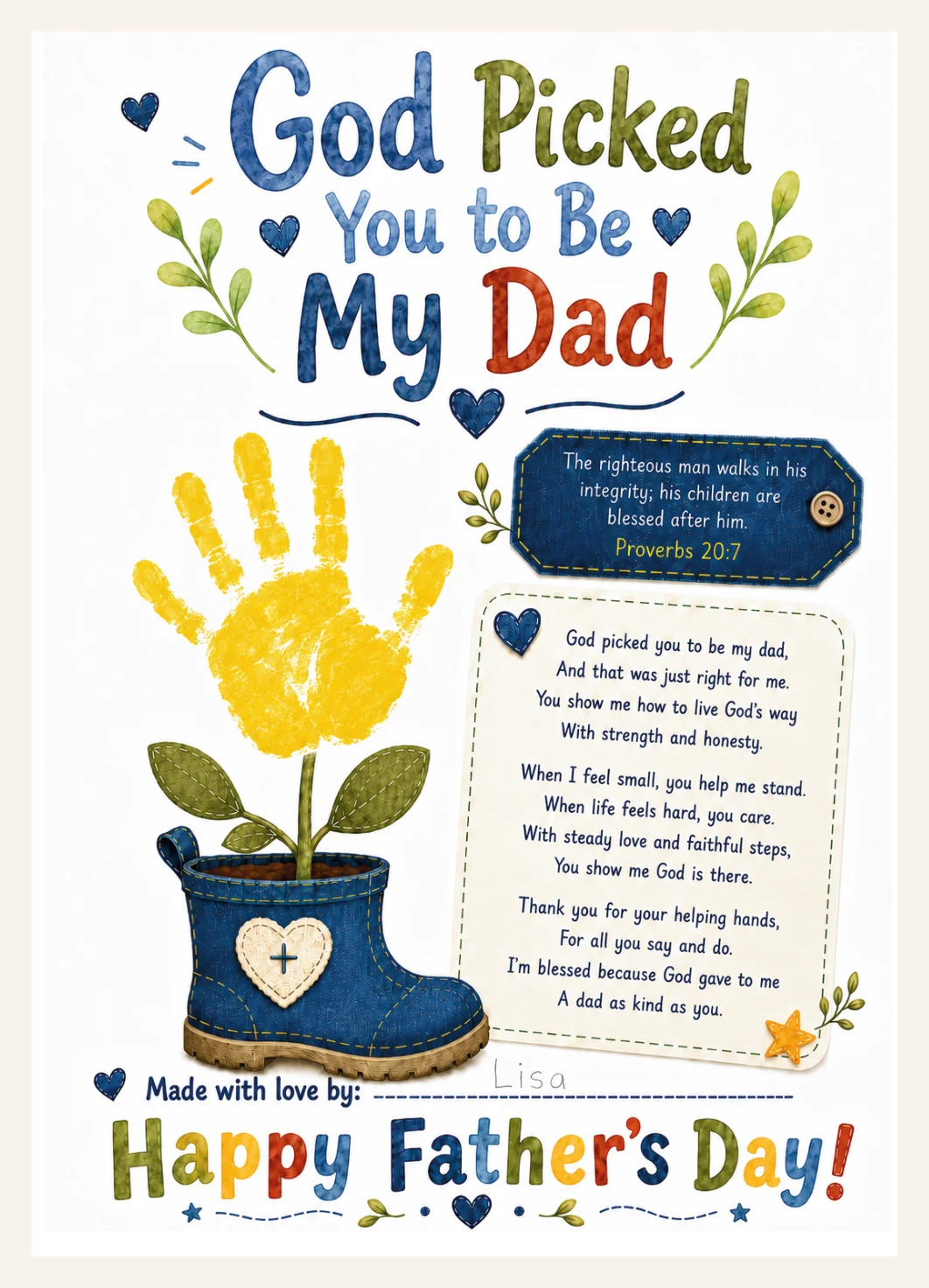 Christian Dad Handprint Poem, Bible Verse Craft (Digital Download) — Preview page 2