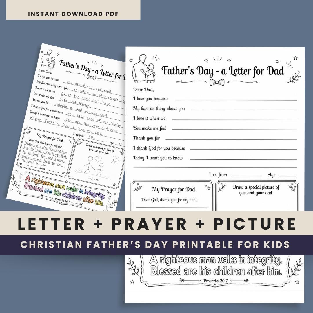 Christian Father's Day Letter, Bible Verse Coloring Page, Kids Prayer Worksheet (PDF) — Christian Father's Day Letter, Bible Verse Coloring Page, Kids Prayer Worksheet