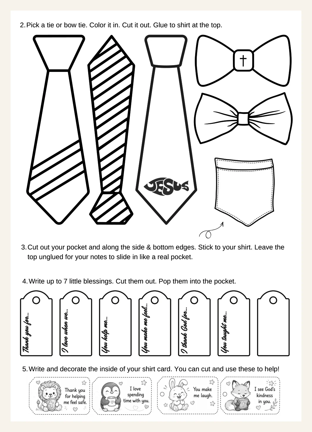 Christian Father's Day Shirt Card Craft, Prayer Pocket Notes, Sunday School Bible Craft (PDF) — Preview page 2