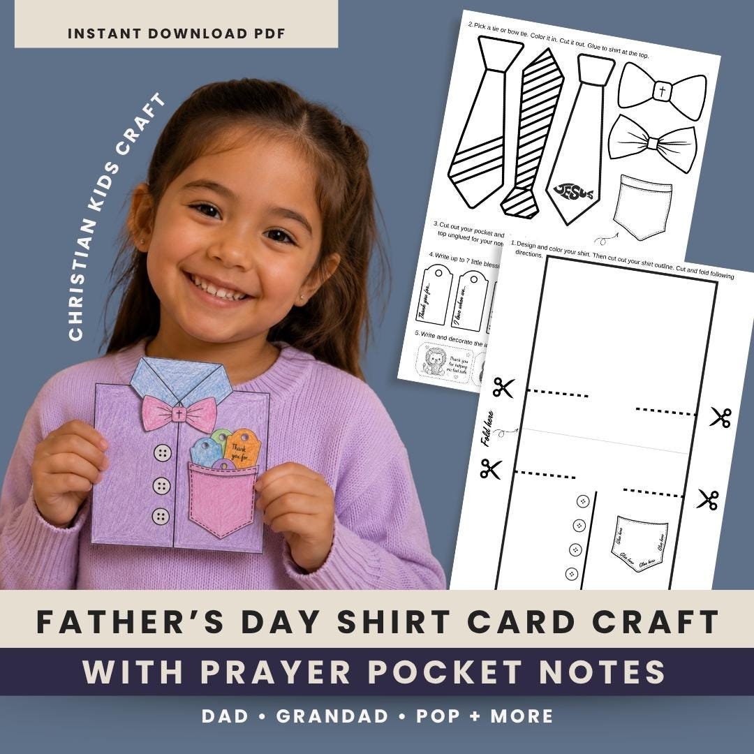 Christian Father's Day Shirt Card Craft, Prayer Pocket Notes, Sunday School Bible Craft (PDF) — Christian Father's Day Shirt Card Craft, Prayer Pocket Notes, Sunday School Bible Craft