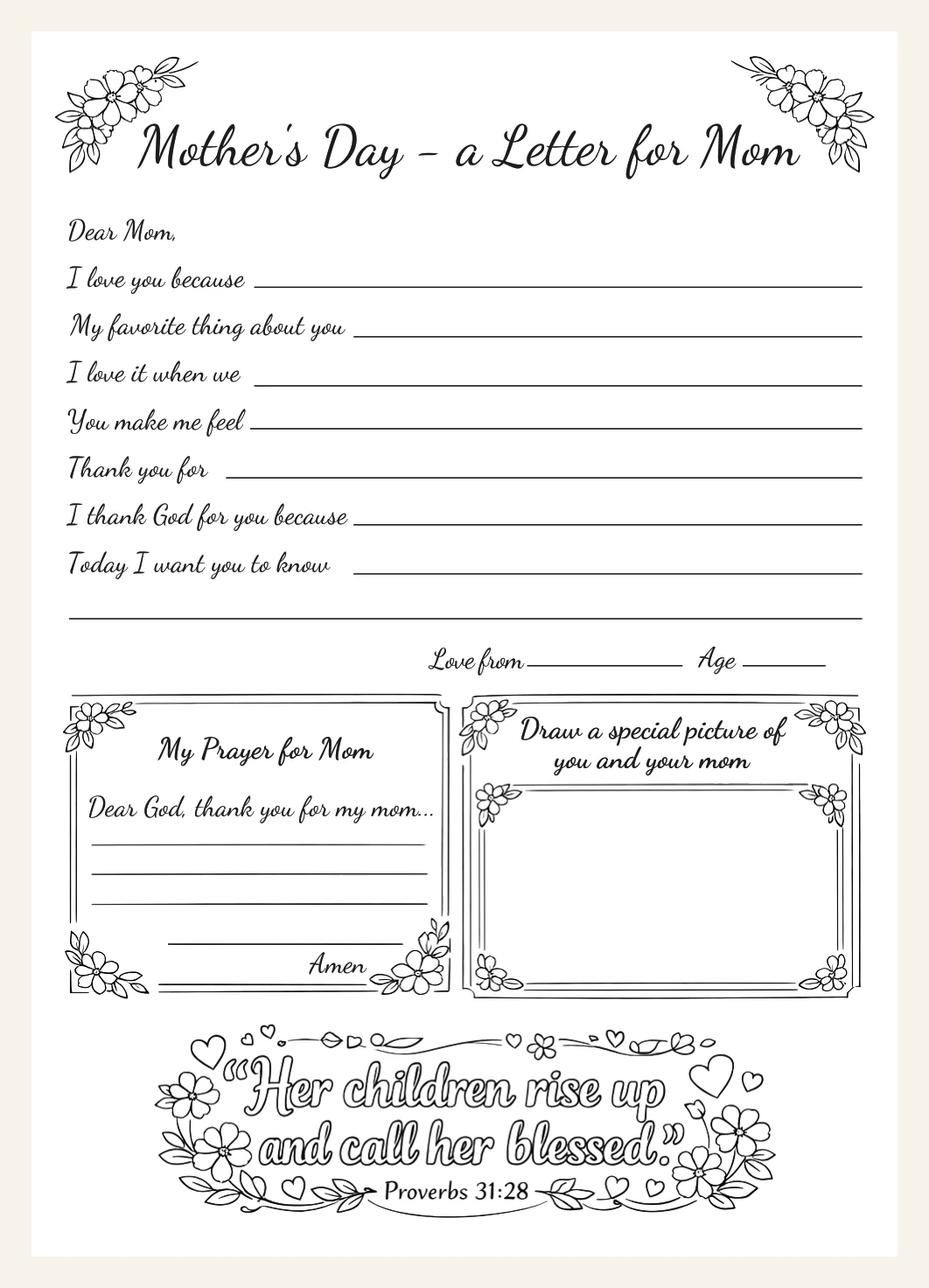 Christian Mother's Day Letter Printable for Kids | Proverbs 31:28 (Digital Download) — Christian Mothers Day Letter Printable Actual Buyer Preview 3