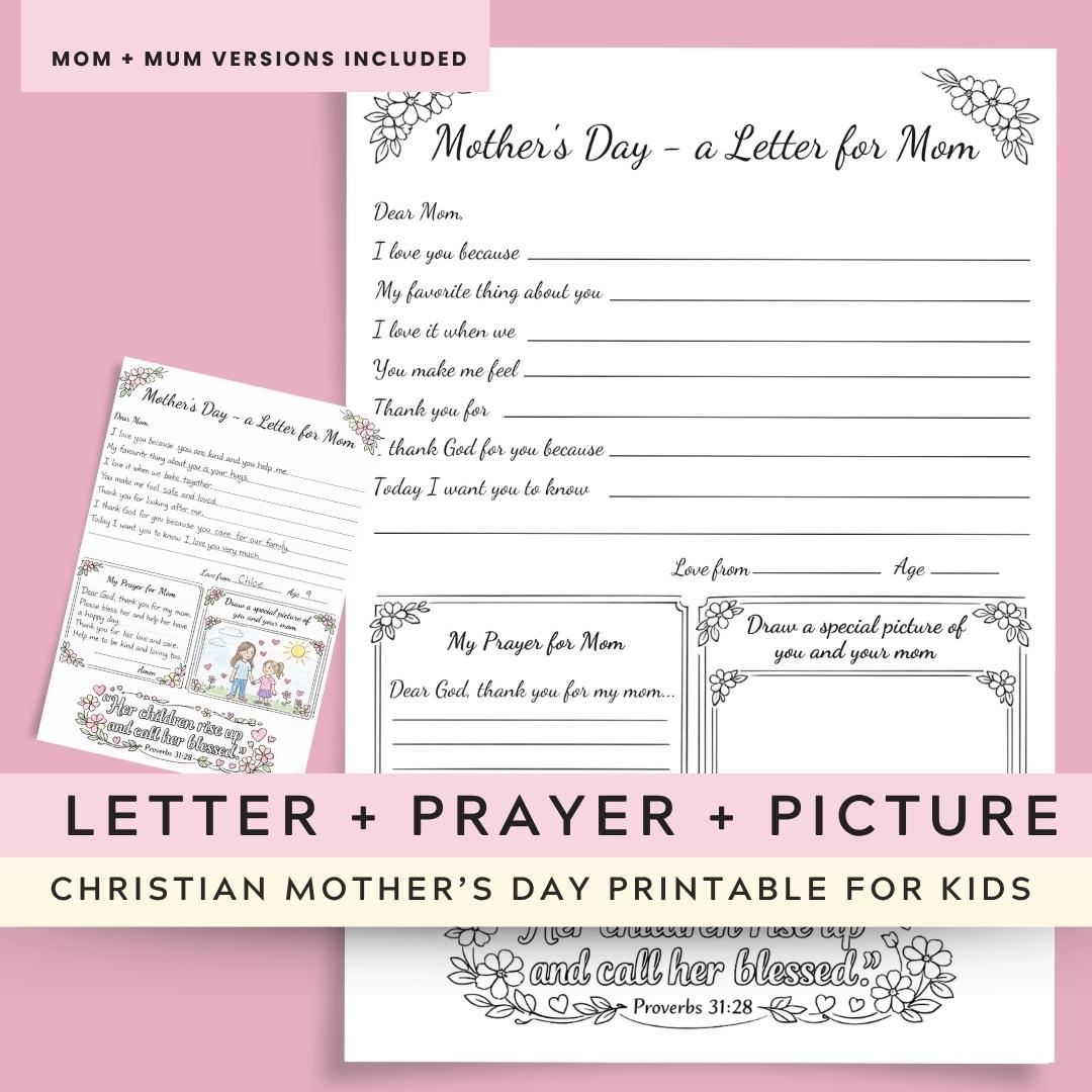 Christian Mother's Day Letter Printable for Kids | Proverbs 31:28 (Digital Download) — Christian Mother's Day Letter Printable for Kids