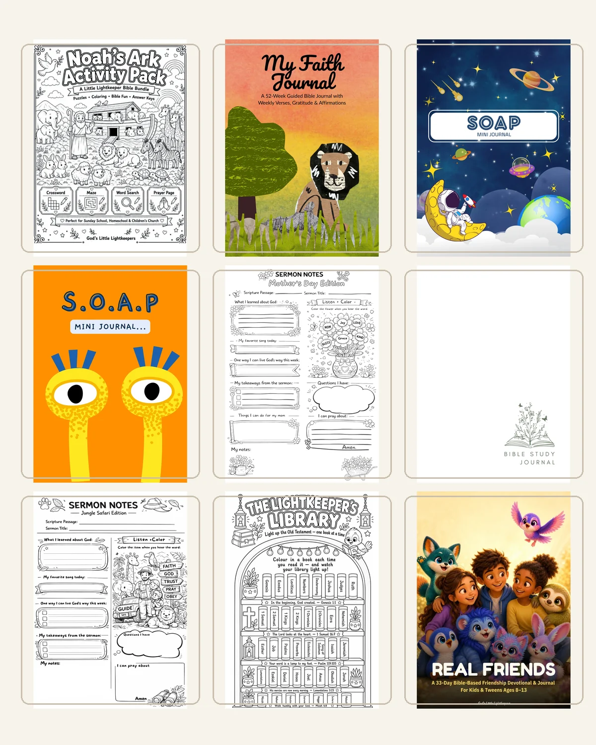 God's Little Lightkeepers Complete Kids Bible Library — 54 Printables — Complete Kids Bible Library Current Actual Buyer Contents