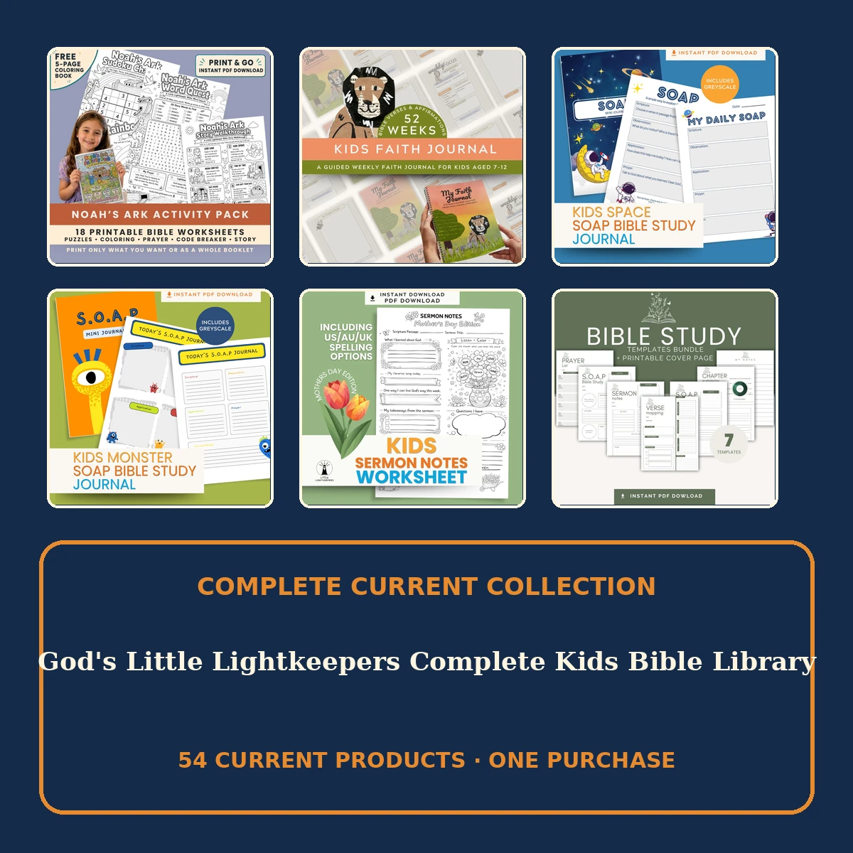 God's Little Lightkeepers Complete Kids Bible Library — 54 Printables