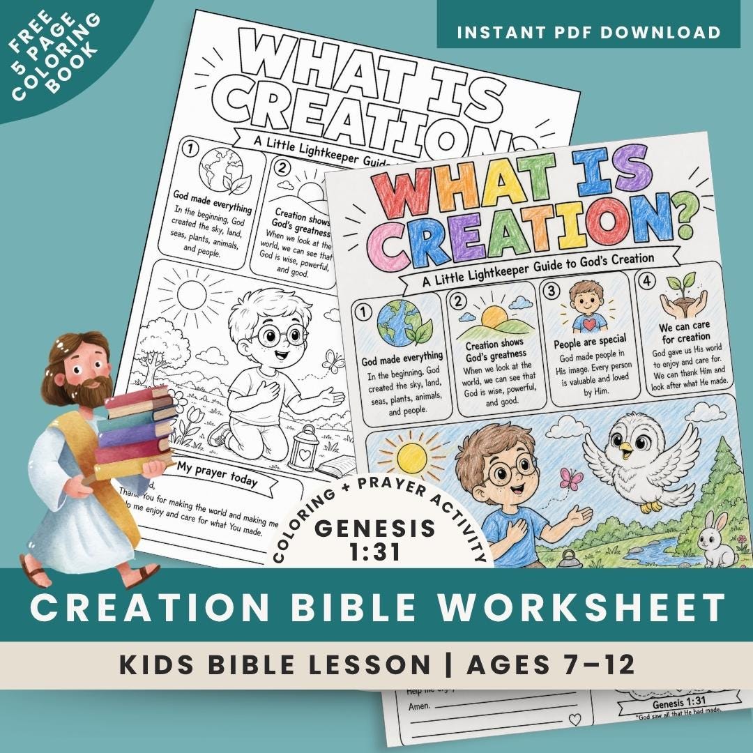 Creation Bible Worksheet, Genesis 1 Activity, Kids Sunday School Coloring (PDF Download) — Creation Bible Worksheet, Genesis 1 Activity, Kids Sunday School Coloring