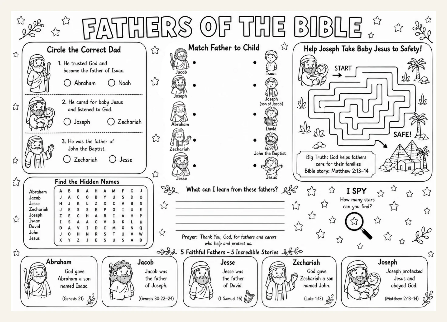 Fathers Day Bible Activity Placemat for Kids | Bible Study Printables | Sunday School Crafts — Preview page 1