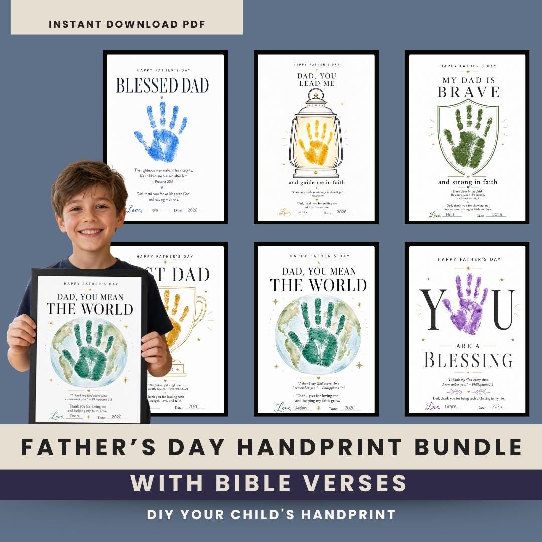 Father's Day Handprint Art Bundle, Christian Bible Verse Keepsake (Instant Download PDF) — Father's Day Handprint Art Bundle, Christian Bible Verse Keepsake (Instant Download PDF)