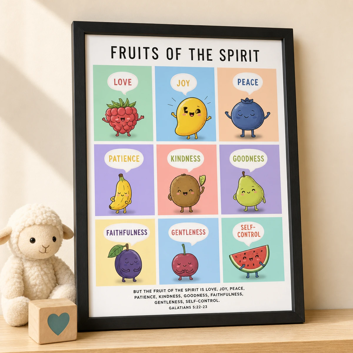 Fruit of the Spirit — Personalised Name Print — A colourful 8×10 faith keepsake for a bedroom or learning space