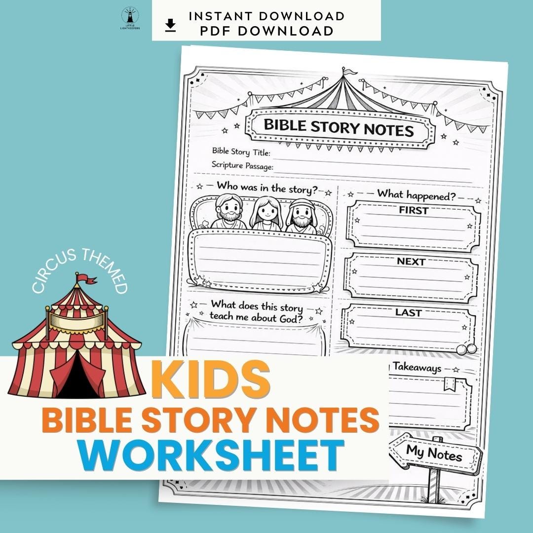 Kids Bible Story Notes Worksheet | Circus Themed Sermon Activity (Digital Download) — Kids Bible Story Notes Worksheet