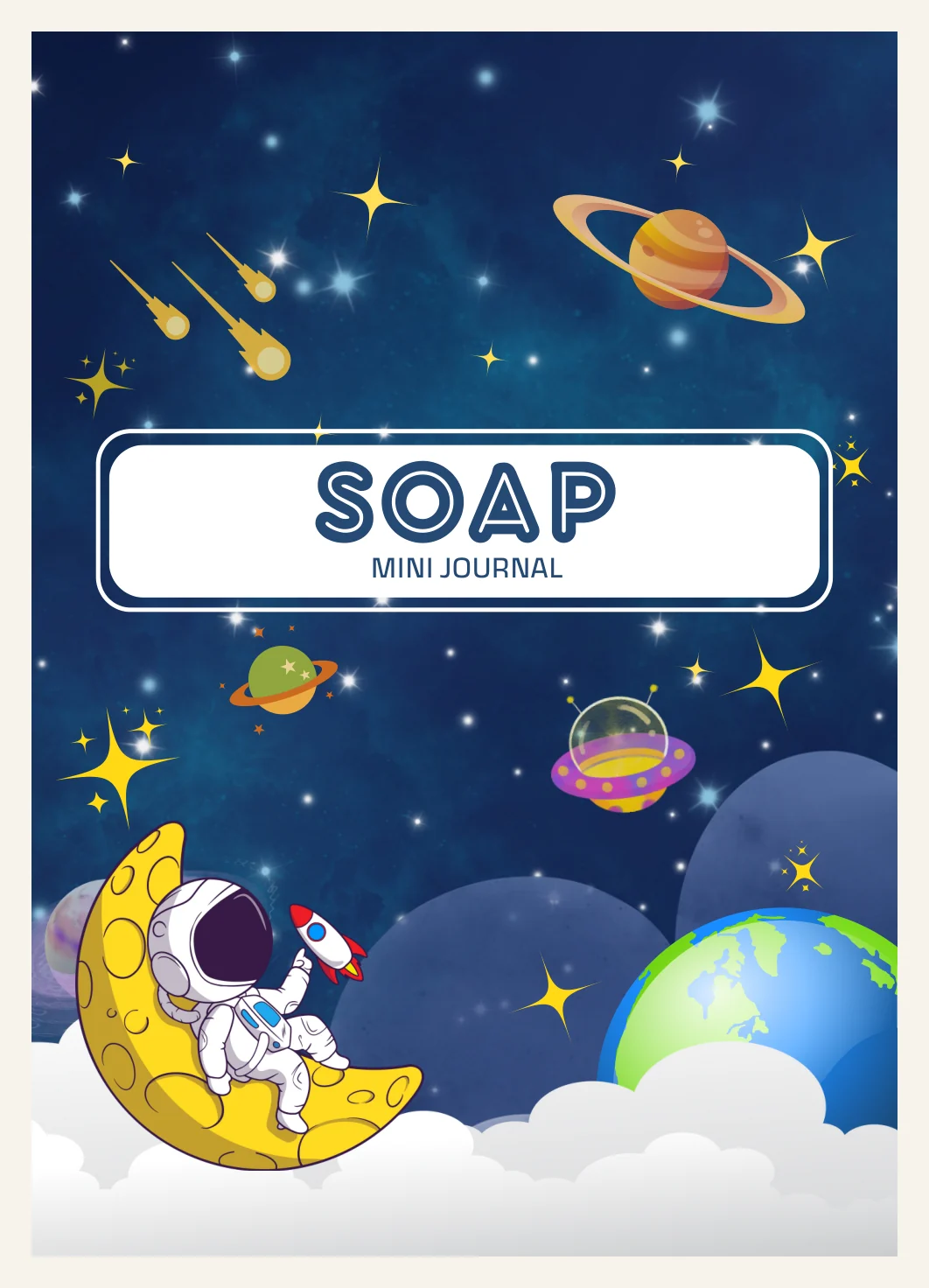 Kids Bible Study Journal Printable – SOAP Worksheet Template (Space Theme) PDF — Preview page 1