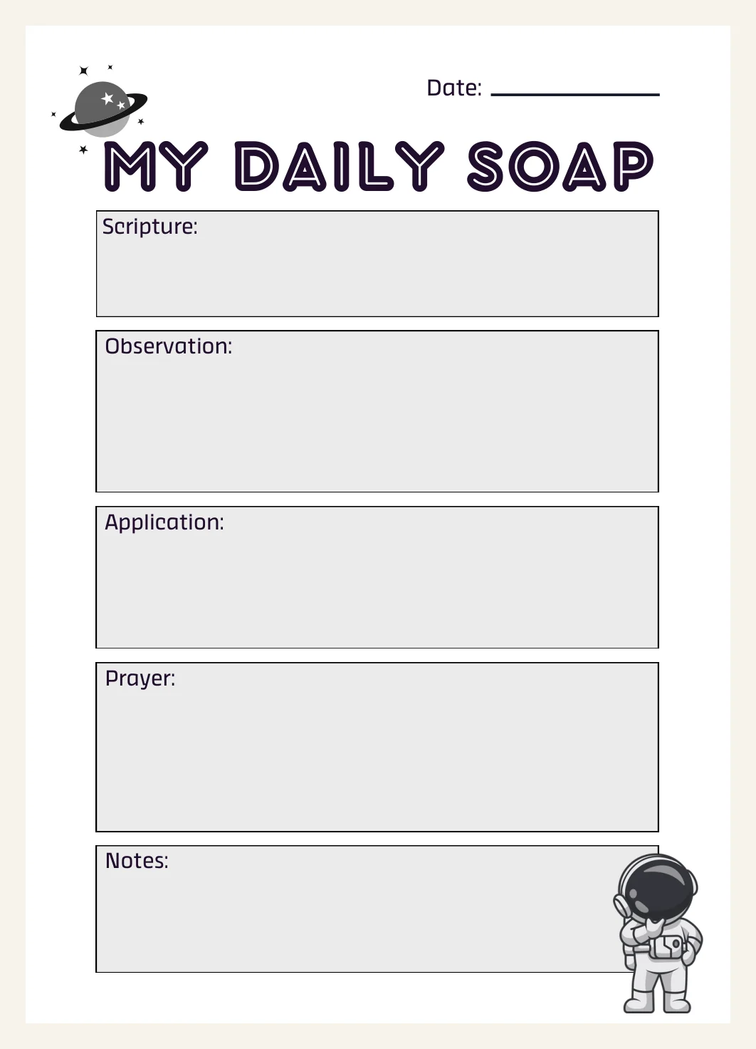 Kids Bible Study Journal Printable – SOAP Worksheet Template (Space Theme) PDF — Kids Bible Study Journal Printable Soap 2 Actual Buyer Preview 3
