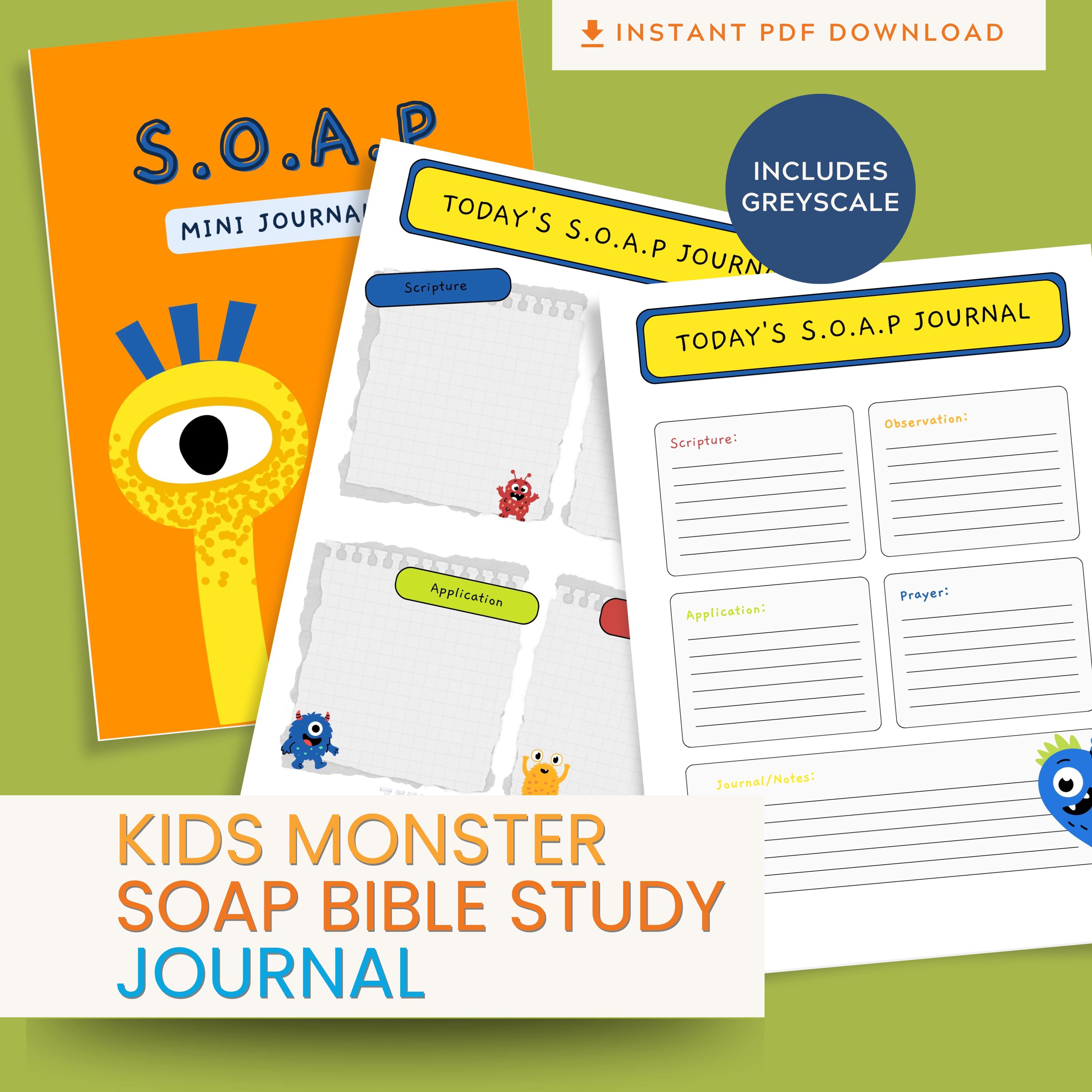 Kids Journaling Bible Study | SOAP Worksheet Template  | Sermon Notes | Church Note Taking (Monster Theme) PDF — Kids Journaling Bible Study