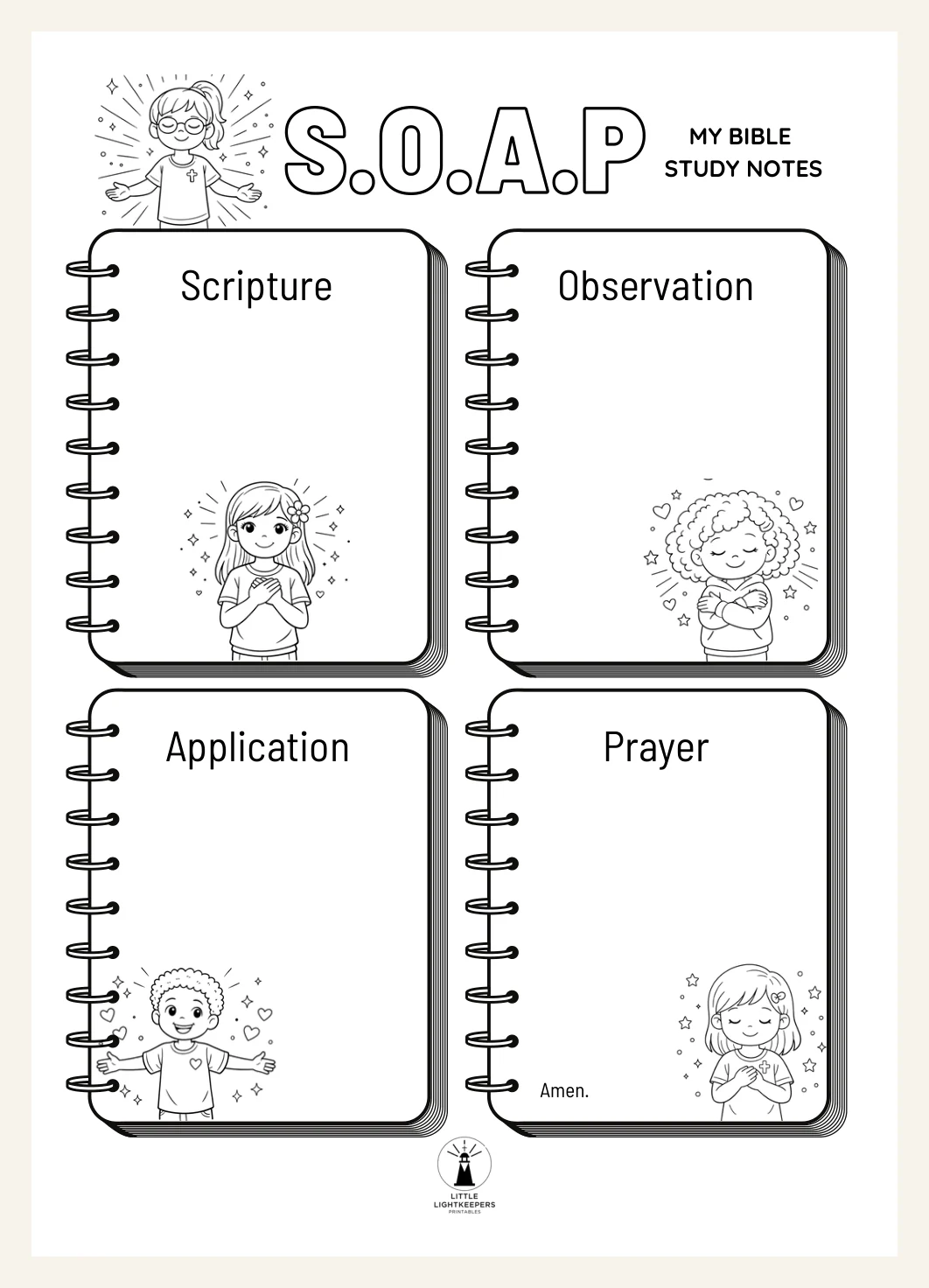 Kids S.O.A.P Bible Study Templates | Christian Homeschool Activity (4pk PDF) — Preview page 1