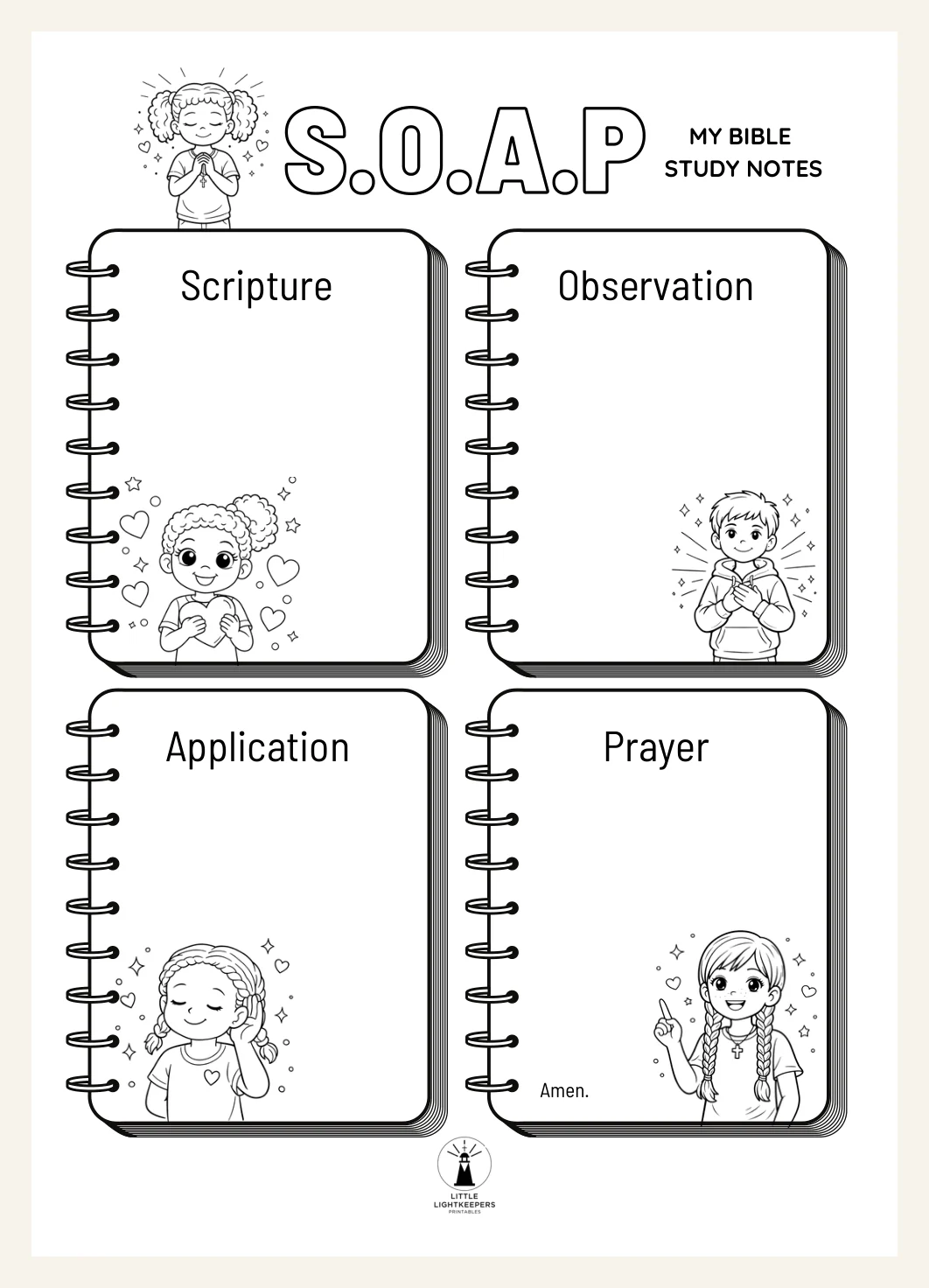 Kids S.O.A.P Bible Study Templates | Christian Homeschool Activity (4pk PDF) — Preview page 2
