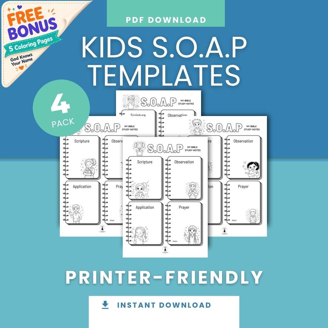 Kids S.O.A.P Bible Study Templates | Christian Homeschool Activity (4pk PDF) — Kids S.O.A.P Bible Study Templates