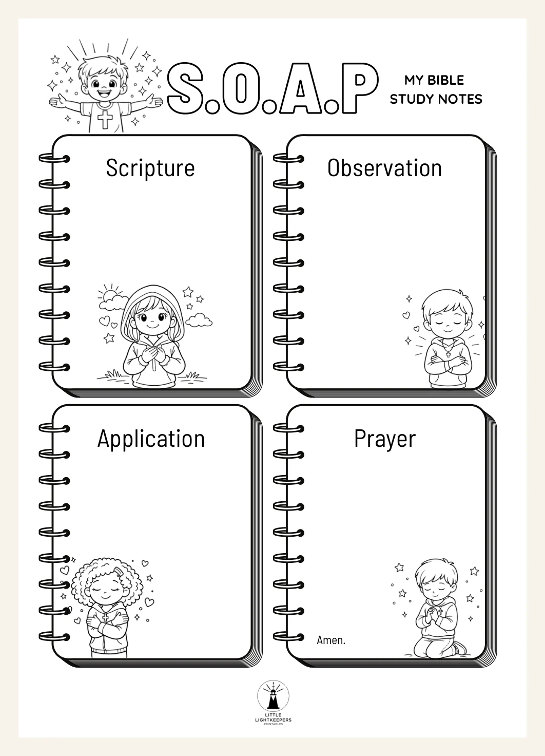 Kids S.O.A.P Bible Study Worksheets | Scripture Journal Templates (PDF Download) — Preview page 1