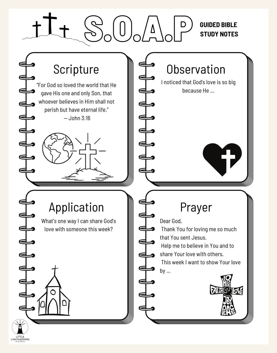 Kids Bible Study Worksheet + Guided SOAP Template with prompts | God Loves The World (Printable PDF) — Preview page 1