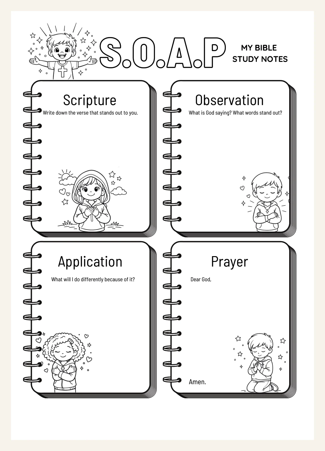 Kids Bible Study Worksheet | SOAP Method Printable (Digital Download) — Preview page 2