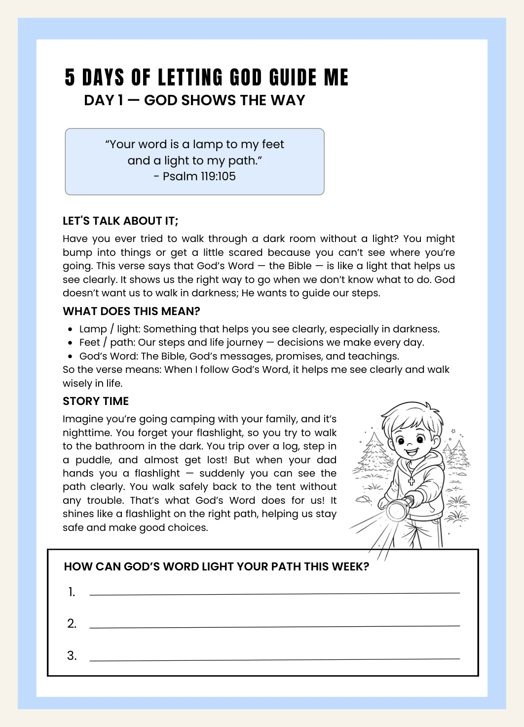 Kids Bible Study Worksheets | 5-Day Christian Devotional (PDF Download) — Preview page 2