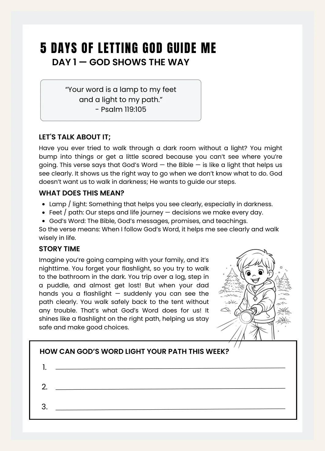 Kids Bible Study Worksheets | 5-Day Christian Devotional (PDF Download) — Kids Bible Study Worksheets For School Actual Buyer Preview 3
