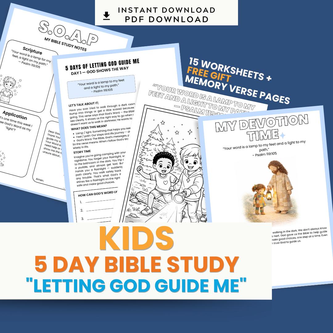Kids Bible Study Worksheets | 5-Day Christian Devotional (PDF Download) — Kids Bible Study Worksheets