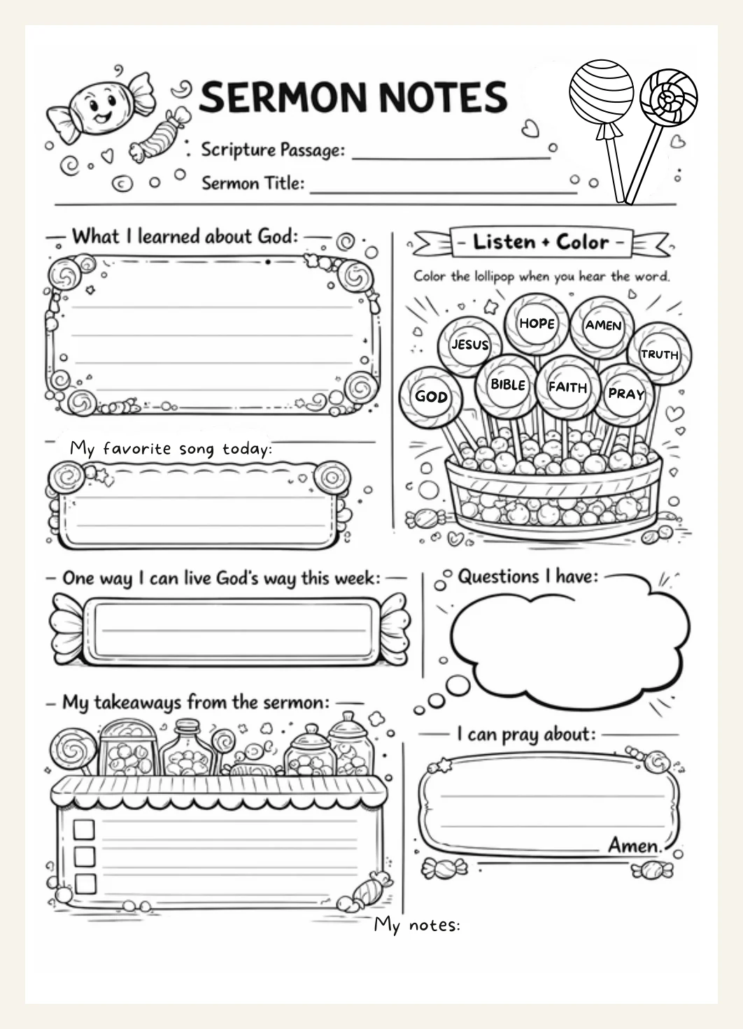 Kids Church Notes Worksheet | Bible Study Notes Template | Printable Sermon Activity for Children — Preview page 2