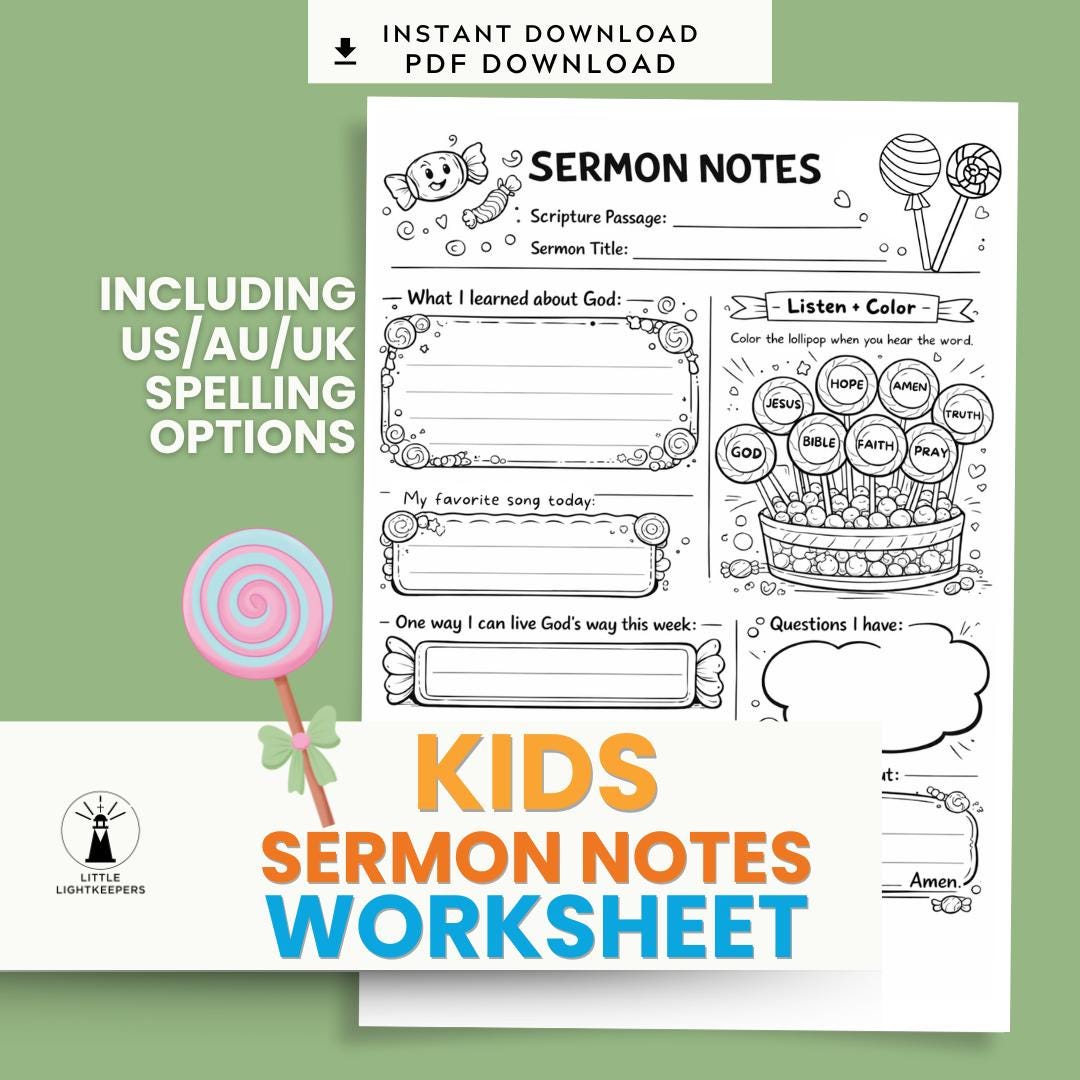 Kids Church Notes Worksheet | Bible Study Notes Template | Printable Sermon Activity for Children — Kids Church Notes Worksheet