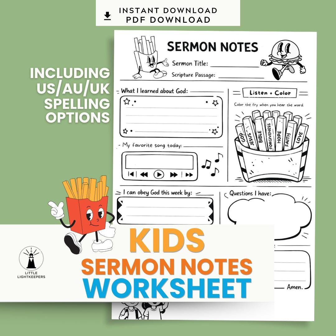 Kids Sermon Notes Printable Kids Church Notes Faith Activity Christian Resource | Fast Food Theme (PDF) — Kids Sermon Notes Printable Kids Church Notes Faith Activity Christian Resource