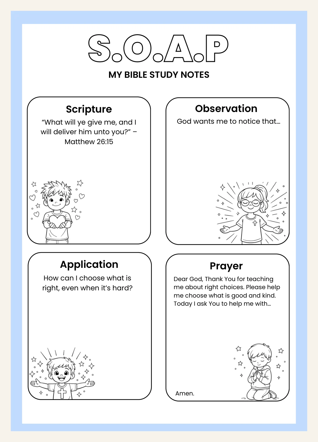 Kids Easter Bible Study Worksheet | Judas Betrays Jesus Holy Week Lesson | Printable SOAP Devotion and Prayer | Sunday School Homeschool PDF — Preview page 2