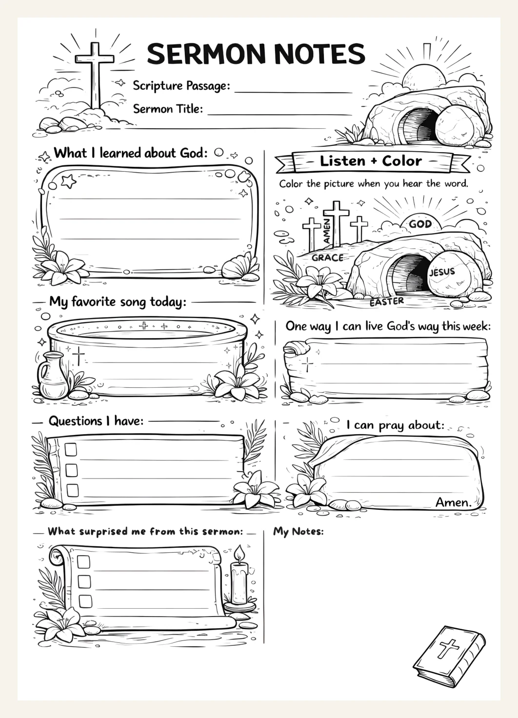 Kids Easter Sermon Notes Worksheet Printable | Christian Church Activity for Kids | Instant PDF Download — Kids Easter Sermon Notes Worksheet Actual Buyer Preview 3