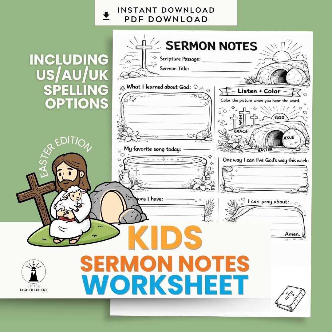 Kids Easter Sermon Notes Worksheet Printable | Christian Church Activity for Kids | Instant PDF Download — Kids Easter Sermon Notes Worksheet Printable