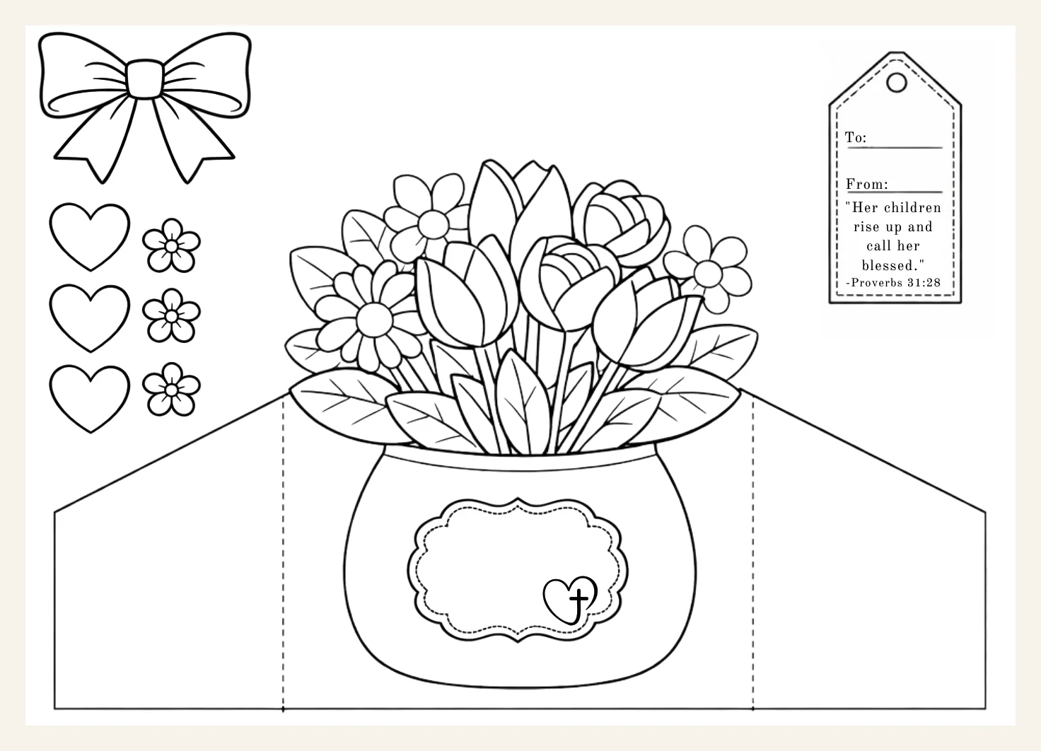 Kids Flower Bouquet Card Craft | Mother's Day Bible Verse Activity (Digital Download) — Preview page 1