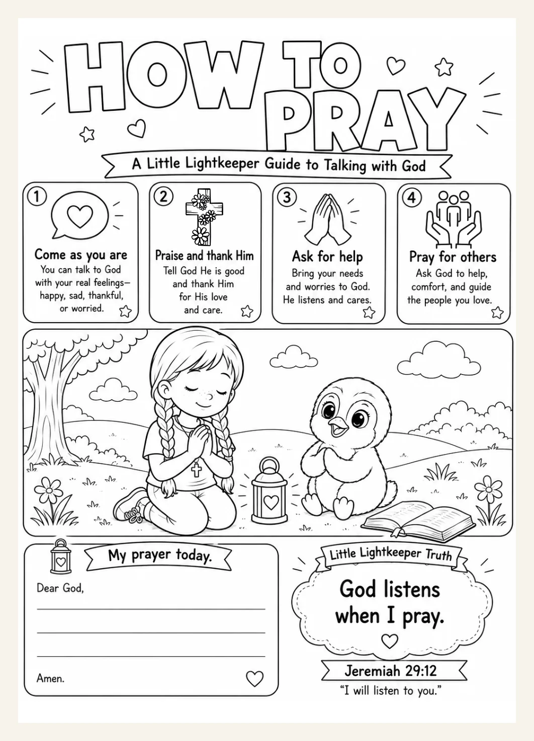 Kids Prayer Worksheet, Christian Homeschool Activity, Sunday School Lesson (Printable) — Preview page 2