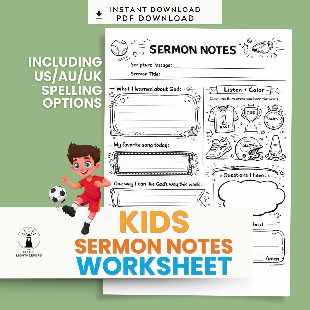 Kids Sermon Notes Worksheet | Sports Theme Bible Activity (PDF Download) — Kids Sermon Notes Worksheet