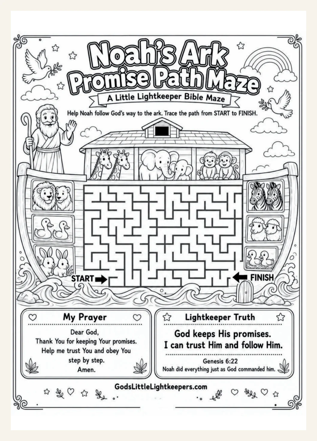 Noah’s Ark Activity Pack for Kids | Sunday School Bible Worksheets Printable | Christian Coloring & Learning Page | VBS Worksheet PDF — Preview page 2