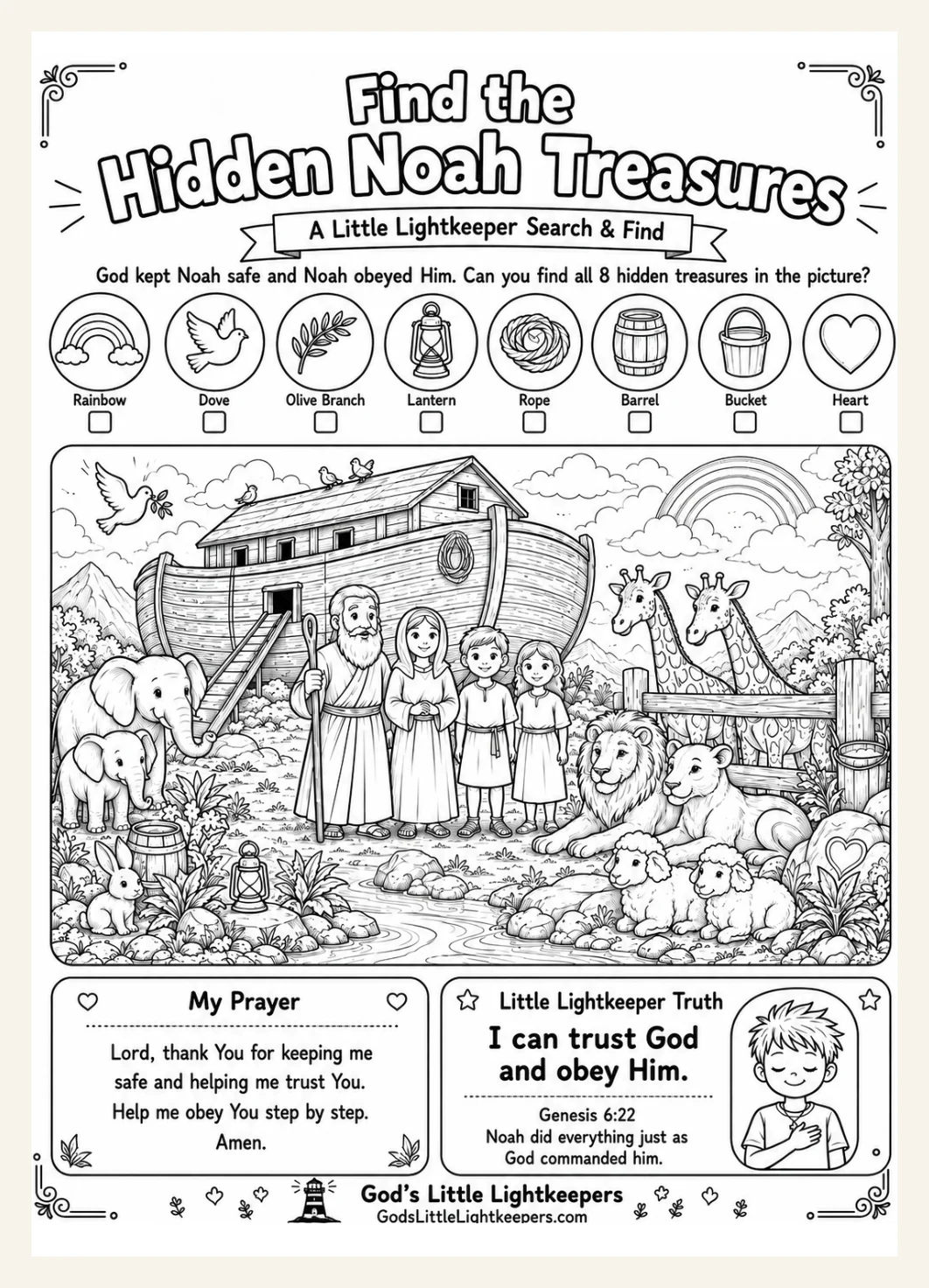 Noah’s Ark Seek and Find Printable | Bible I Spy Activity for Kids | Hidden Object Sunday School Worksheet | VBS | Christian Coloring Page — Preview page 2