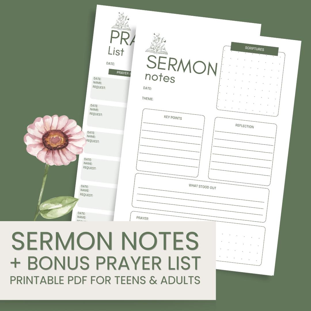 Sermon Notes Template Printable PDF with Prayer List Bonus — Sermon Notes Template Printable PDF with Prayer List Bonus